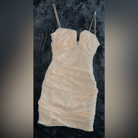 Oh Polly Never Too Late Mini Dress in Beige Size 6 - Picture 8 of 14